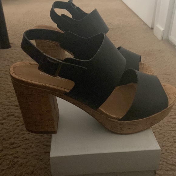 Black platform cork chunky heels - Picture 5 of 5
